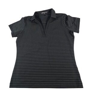 Nike Golf Womens Dri-FIT Striped V-Neck Polo Shirt Black White 398360-010 L